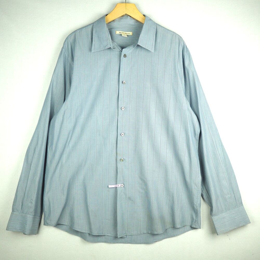 John Varvatos USA Shirt Mens XL Gray Blue Stripe Long Sleeve Button Down